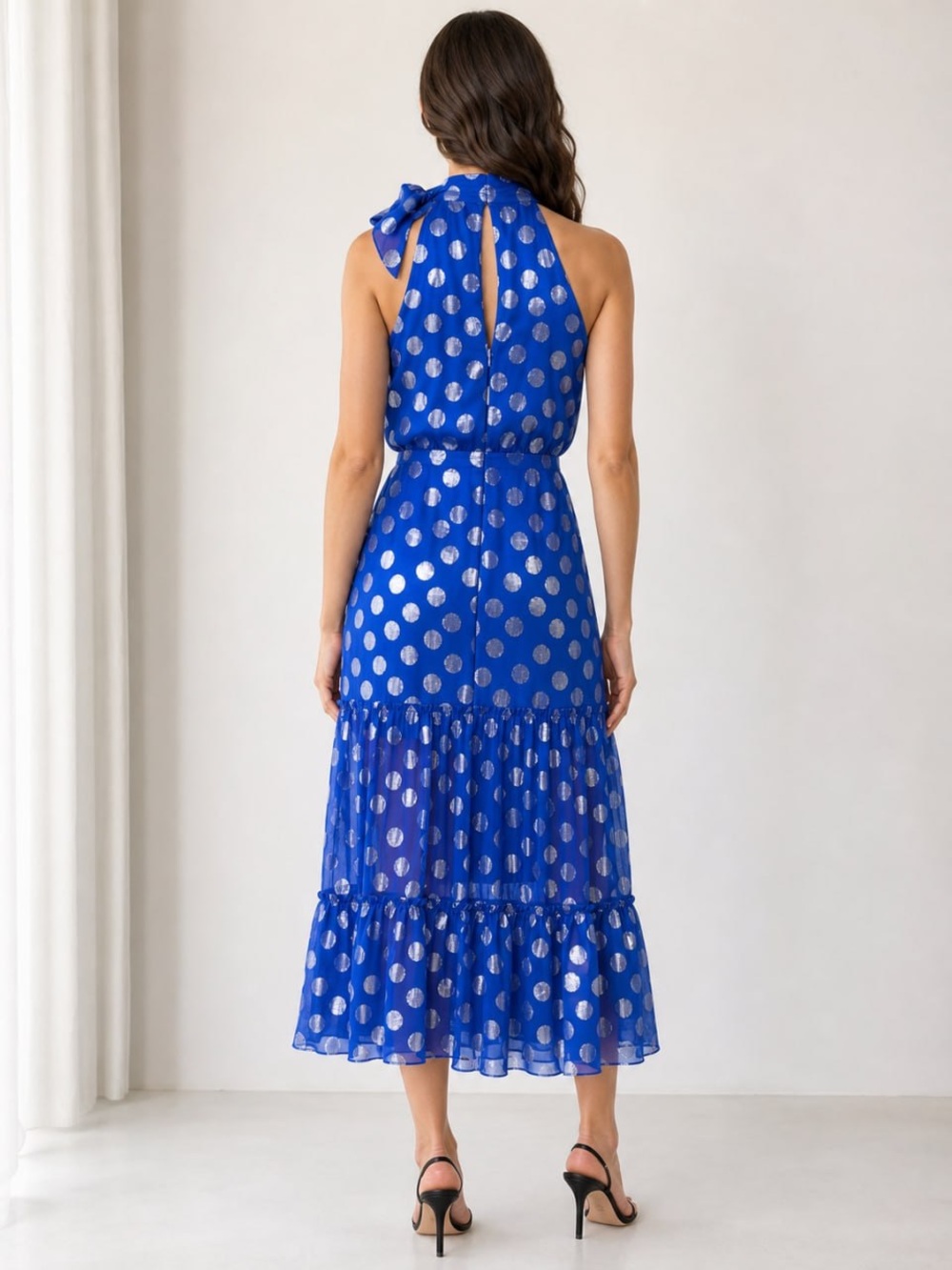 RIXO Royal Blue Halter Maxi Dress with Silver accents size small - Picture 2 of 12